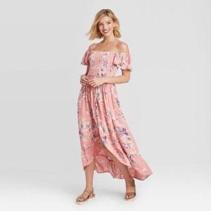 xhiliration pink floral off shoulder dress. Target size L